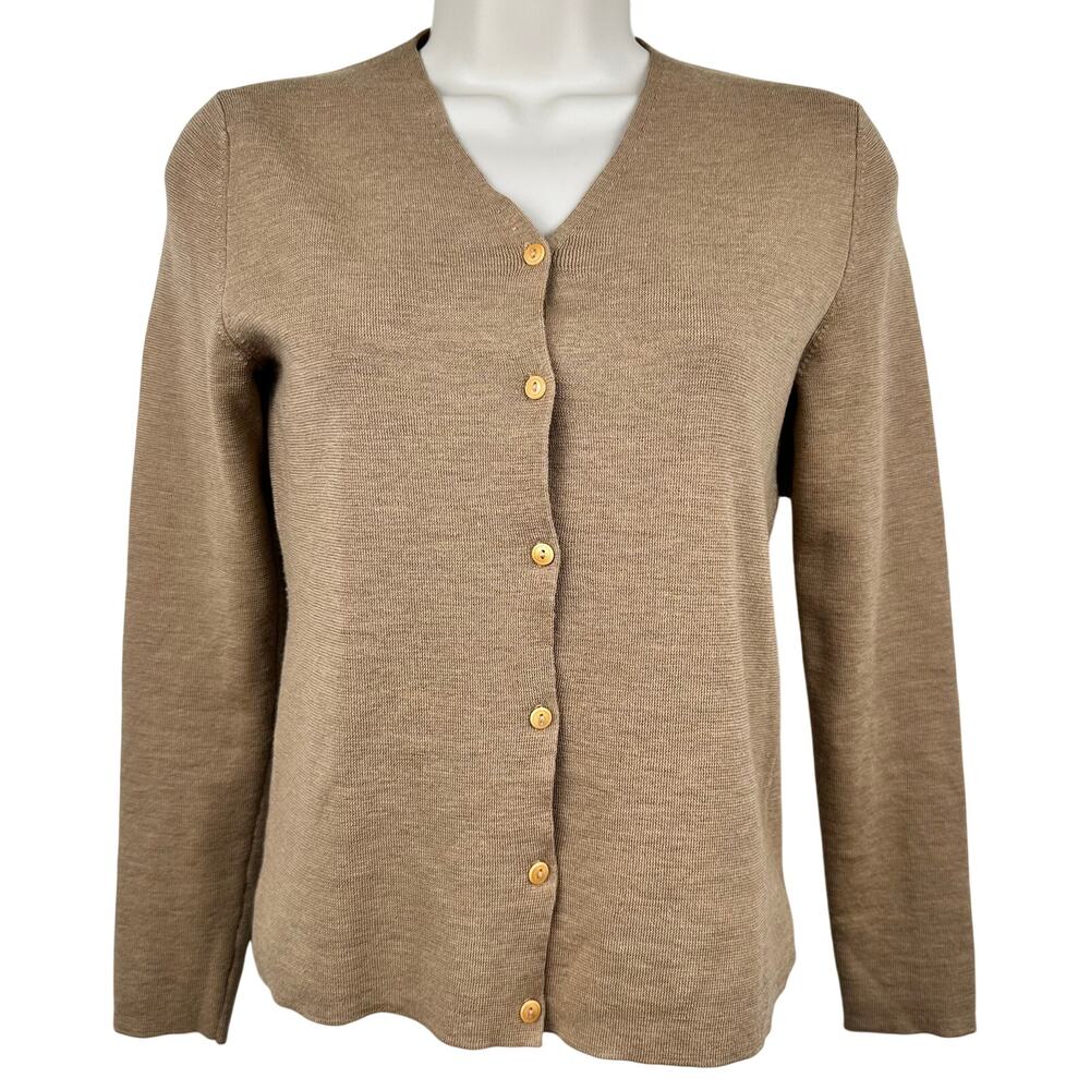 Brooks Brothers Womens Cardigan Sweater Fine Italian Merino Wool Camel XS Staple